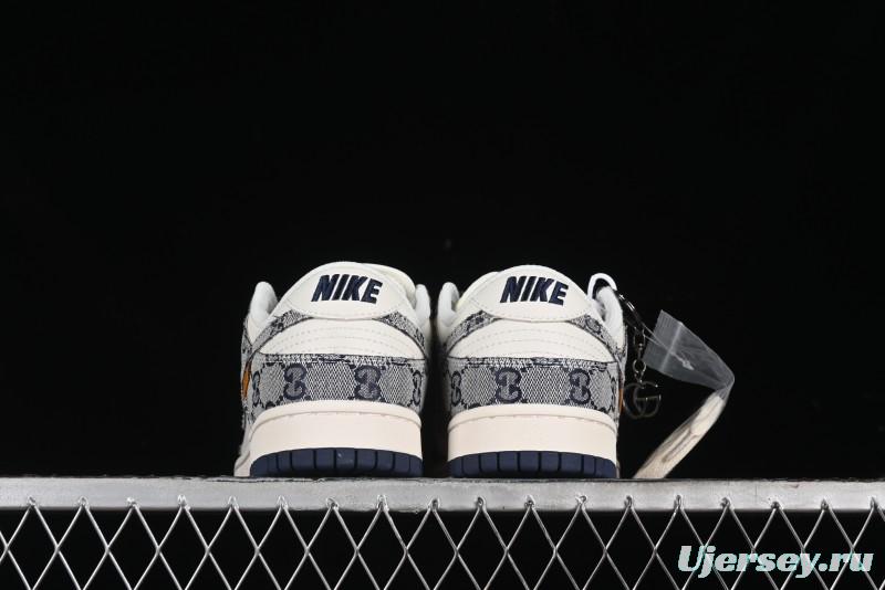 Nike SB Dunk Low Gucci Collaboration - Dark Blue Anniversary High-End Custom Low-Top Casual Skate Shoes - BB9676-313