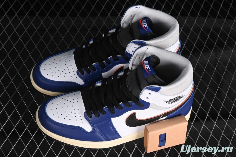 Nike Air Jordan 1 Retro High Basketball Shoes in White Deep Royal Blue - DZ5485-100