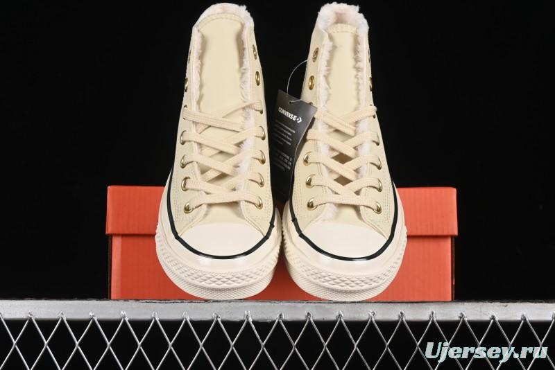 Converse Chuck 1970s Winter Waterproof Leather High-Top Sneakers with Gold Eyelets and Fleece Lining - A12443C
