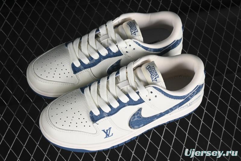 Nike SB Dunk Low LV Collaboration - Light Blue Denim Hook Anniversary High-End Custom Low-Top Casual Skate Shoes - JH8310-955