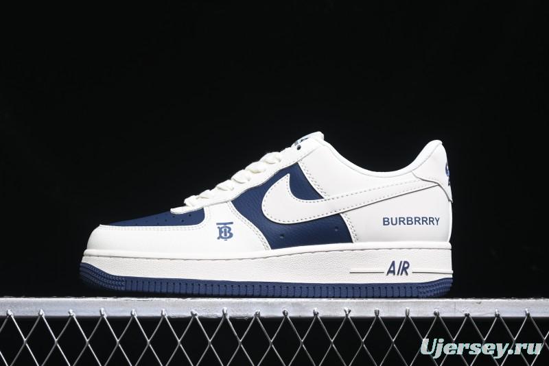 Nike Air Force 1 '07 Low Burberry Collaboration - Off White Navy Blue Patchwork Low Top Casual Sneakers BB8588-222