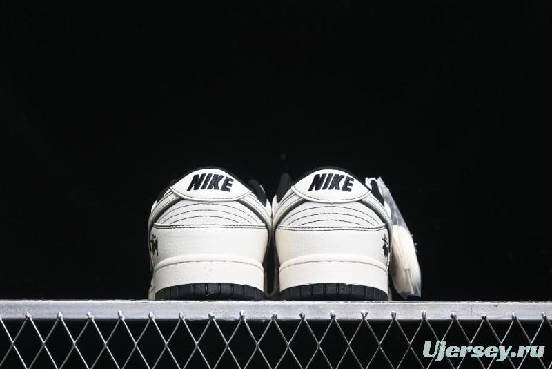 Nike SB Dunk Low Stussy Collaboration - Beige Black Line High-End Custom Low-Top Casual Skate Shoes - BB7518-008