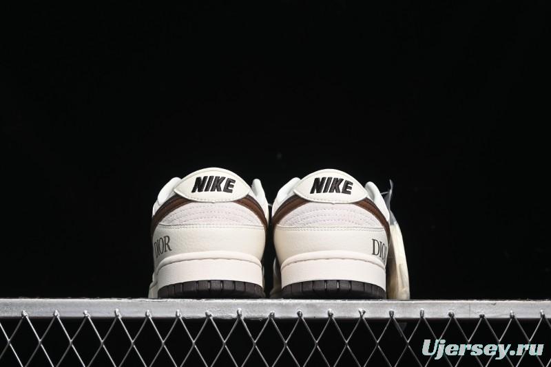 Nike SB Dunk Low Dior Collection - Beige Brown Swoosh Anniversary Custom Low-Top Casual Skate Shoes - XD6188-046