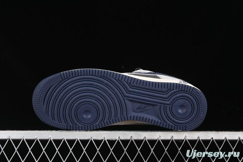 Nike Air Force 1 '07 Low Stussy Collaboration - Grey Pigskin Blue Sole Low-Top Casual Sneakers - SJ6698-005