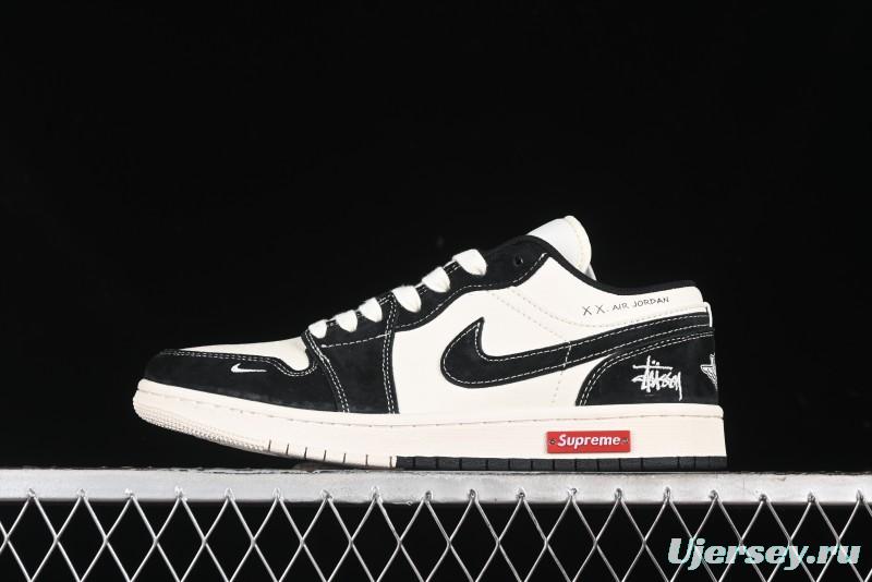 Nike Air Jordan 1 Low AJ1 Stussy Collaboration - Black White Red Label Retro Basketball Shoes - SJ9950-033