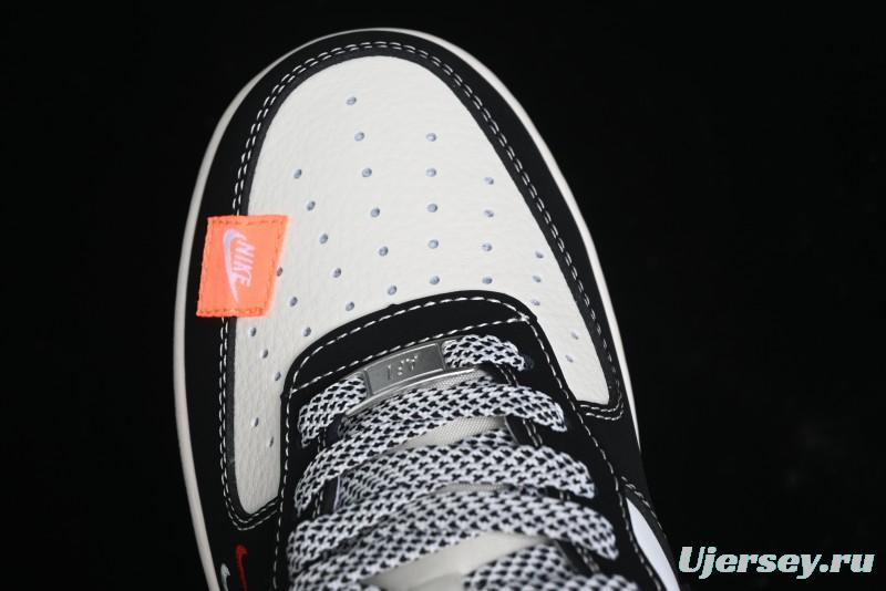 Nike Air Force 1 '07 Low Stussy Collaboration - Black White Double Swoosh Red Tag Low-Top Casual Sneakers - SJ6698-012