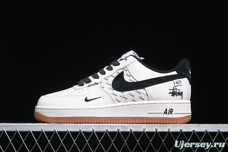 Nike Air Force 1 '07 Low Stussy Collaboration - Beige Black Hook Gum Sole Low-Top Casual Sneakers - XZ6188-255