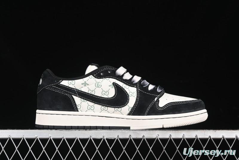 Nike Travis Scott x Fragment Design x Air Jordan 1 Low OG SP AJ1 Gucci Collaboration - Black Dragonfly Low-top Casual Sneakers - SJ2068-139