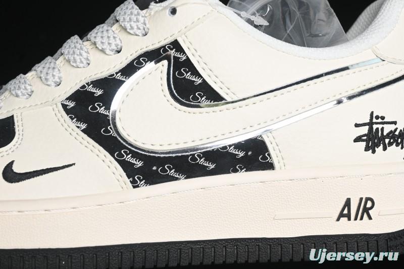 Nike Air Force 1 '07 Low Stussy Collaboration - Black Sail Silver Swoosh Casual Sneakers - XZ6188-729