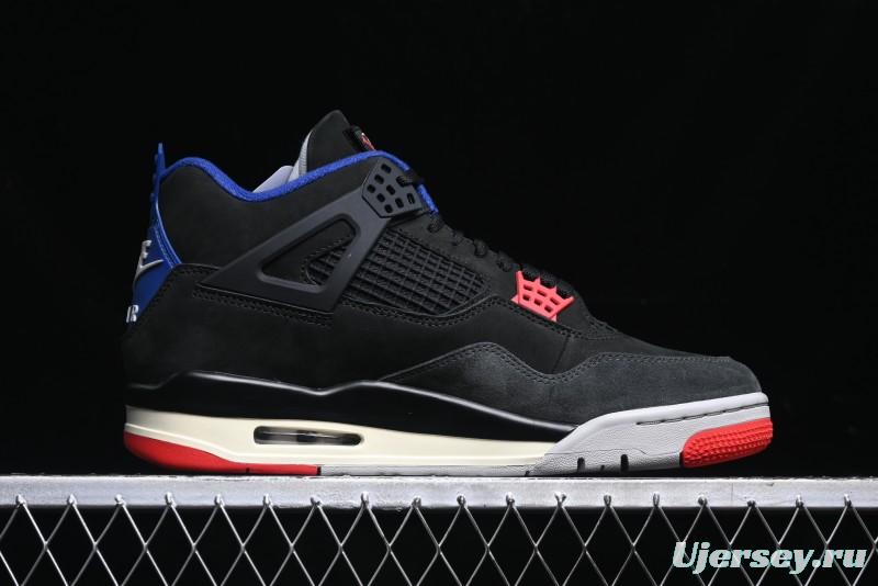 Nike Air Jordan 4 Retro Basketball Shoes with Black-Grey-Blue Color Blocking - FV5029-003