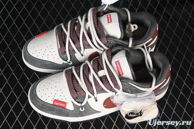 Nike SB Dunk Low Supreme Collaboration - Grey White Red Anniversary Customized Low-Top Casual Sneakers - XS1186-102