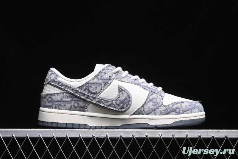 Nike SB Dunk Low Dior Collaboration - Woven Grey Check Anniversary High-End Custom Low-Top Casual Skate Shoes - YX5066-247