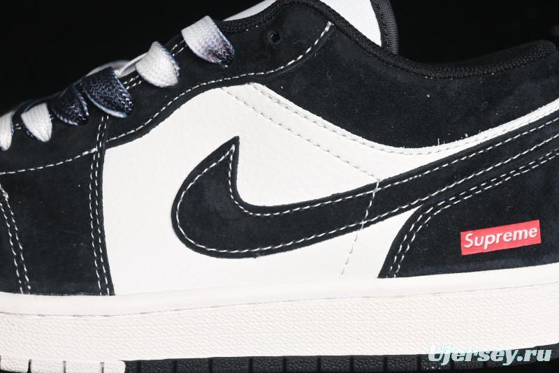 Nike Air Jordan 1 Low AJ1 Supreme Collaboration - Black White Two-Tone Retro Basketball Shoes - SJ9950-021