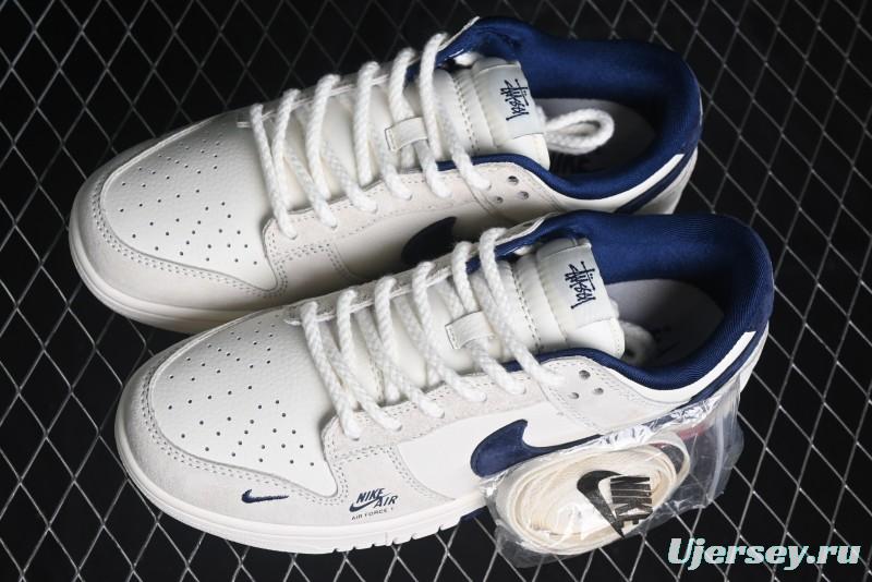 Nike SB Dunk Low Supreme x Stussy Triple Collaboration - Off White Navy Swoosh Anniversary High-End Custom Low-Top Casual Skate Shoes - SJ2068-271