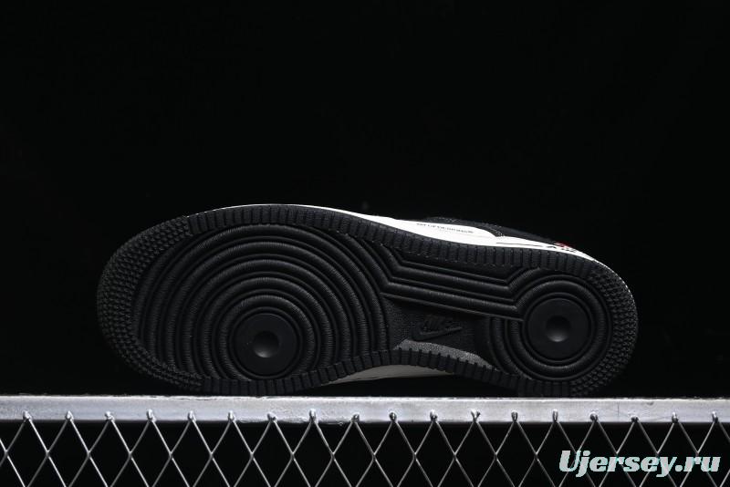 Nike Air Force 1 '07 Low Stussy Collaboration - Black White Double Swoosh Red Tag Low-Top Casual Sneakers - SJ6698-012