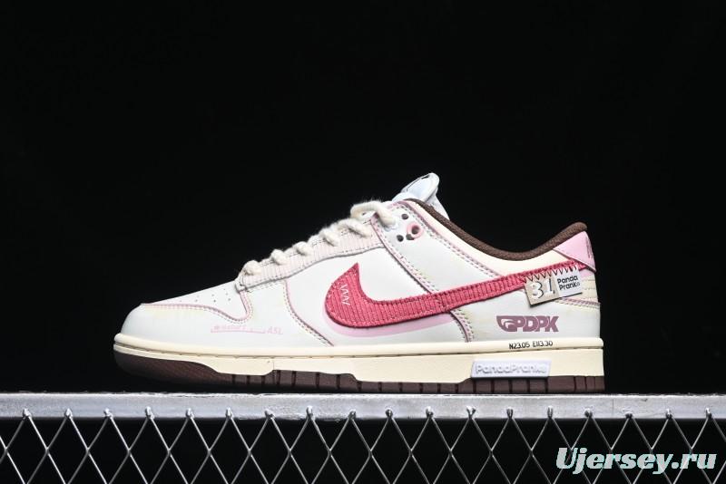 Nike Dunk Low Retro Casual Sneakers in Brown and Sail with Panda Mischief Skyline Theme - DD1503-124