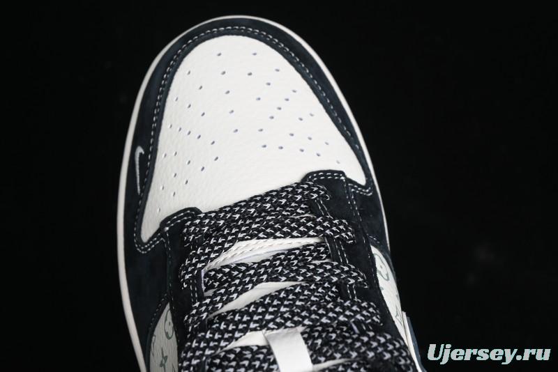 Nike SB Dunk Low Stussy Collaboration - Black White Print Anniversary Custom Low-Top Casual Sneakers - XX3168-212