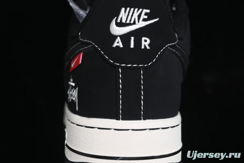 Nike Air Force 1 '07 Low Stussy Collaboration - Black White Double Swoosh Red Tag Low-Top Casual Sneakers - SJ6698-012