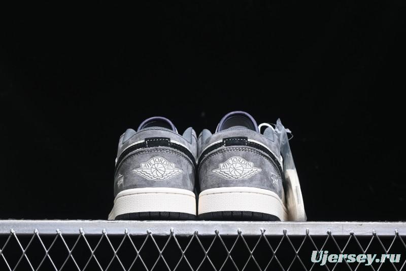 Nike Air Jordan 1 Low Stussy Collaboration Pig Grey Black Swoosh Custom Retro Basketball Shoes - SJ9950-029