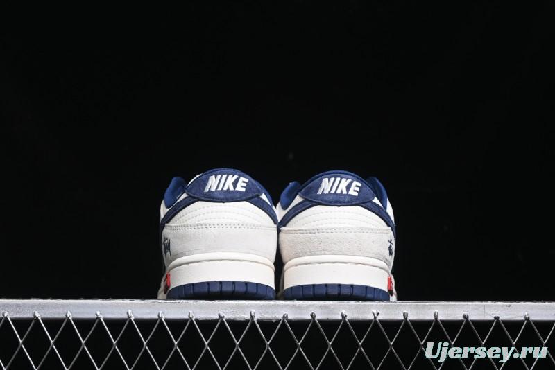 Nike SB Dunk Low Supreme x Stussy Triple Collaboration - Off White Navy Swoosh Anniversary High-End Custom Low-Top Casual Skate Shoes - SJ2068-271