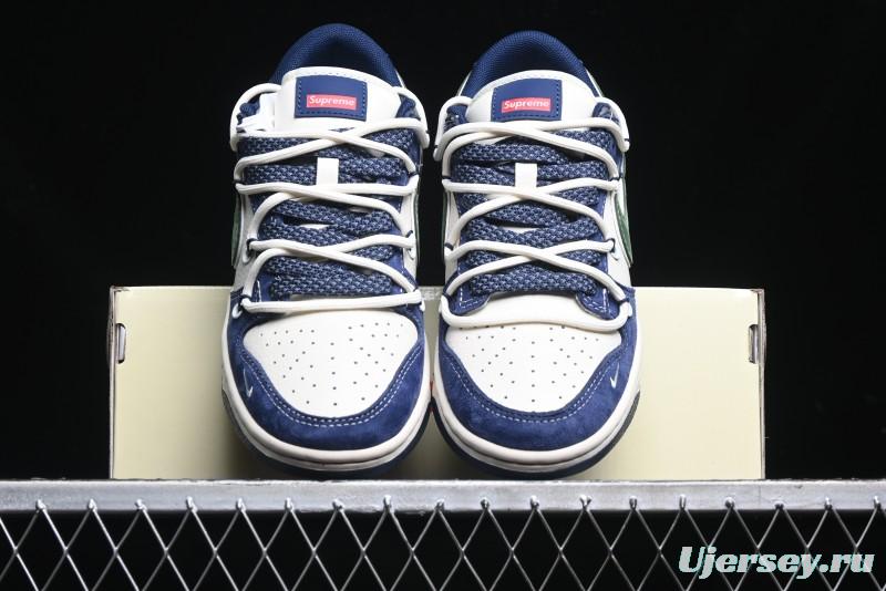 Nike SB Dunk Low Supreme Collaboration - Double Force Blue Lace-Up Anniversary High-End Custom Low-Top Casual Skate Shoes - XS1186-101