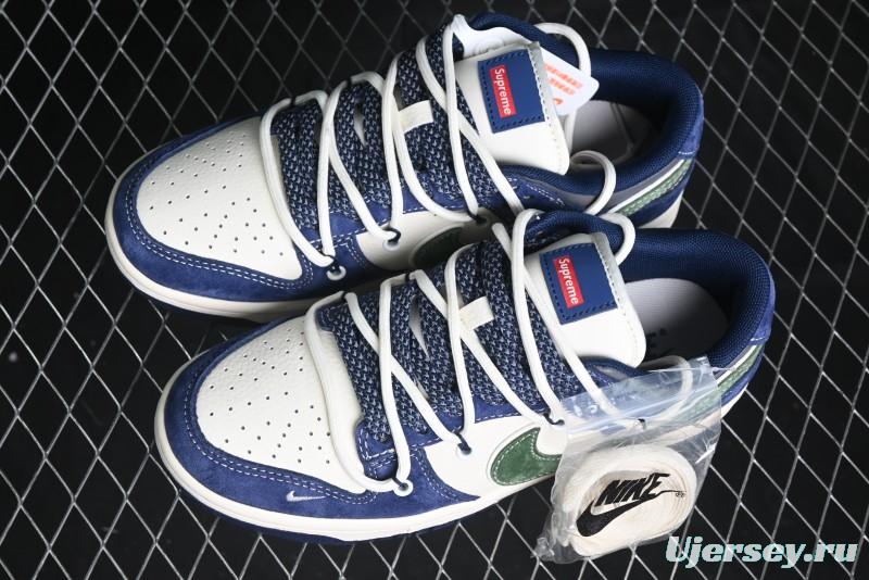 Nike SB Dunk Low Supreme Collaboration - Double Force Blue Lace-Up Anniversary High-End Custom Low-Top Casual Skate Shoes - XS1186-101