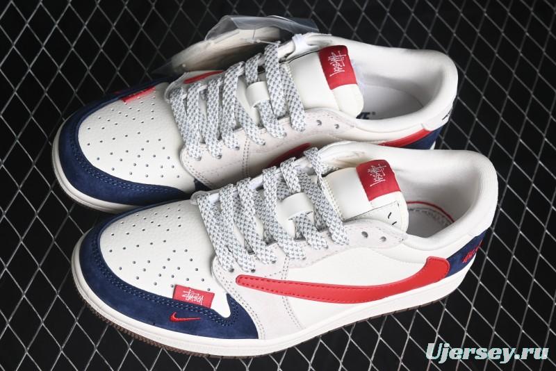 Nike Travis Scott x Fragment Design x Air Jordan 1 Low OG SP AJ1 Retro Sneakers with Reverse Swoosh - SJ2068-135