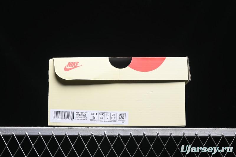 Nike Travis Scott x Fragment Design x Air Jordan 1 Low OG SP AJ1 Stussy Collaboration - Black Blue Line Low Top Casual Sneakers - SJ2068-113