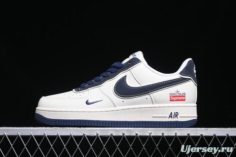 Nike Air Force 1 '07 Low Stone Island x Supreme Collaboration - Navy Blue & Off-White Low-Top Casual Sneakers - BB1616-302