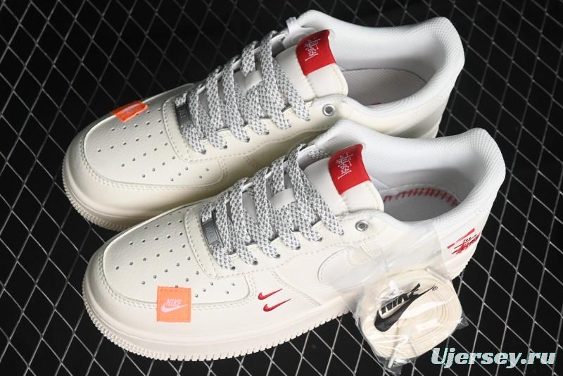Nike Air Force 1 '07 Low Stussy Collaboration - Double Swoosh Red Tag Low-Top Casual Sneakers - SJ6698-013