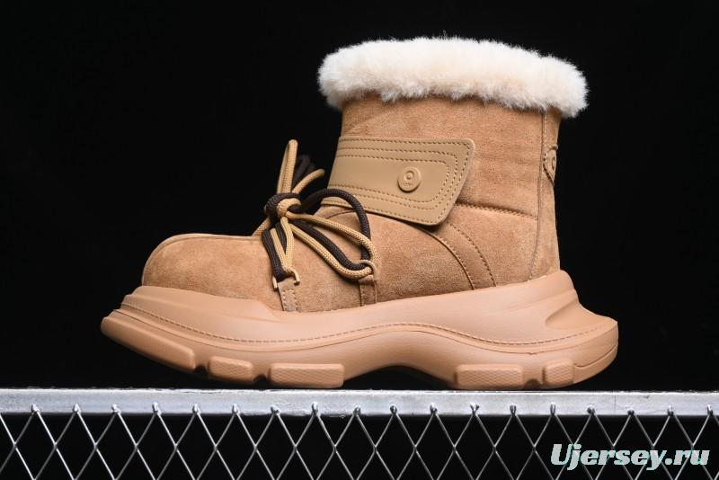 Ouder Retro Lace-Up Mid-Calf Warm & Thickened Platform Casual Snow Boots with Wool Lining - Oud024 Brown