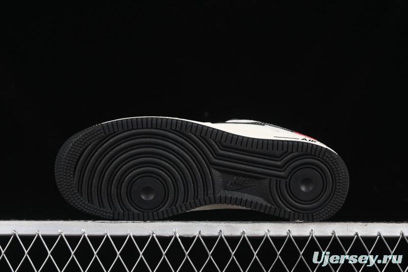 Nike Air Force 1 '07 Low Supreme Stussy Collaboration - Black Grey Red Label Low-Top Casual Sneakers - XZ6188-115
