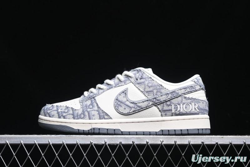 Nike SB Dunk Low Dior Collaboration - Woven Grey Check Anniversary High-End Custom Low-Top Casual Skate Shoes - YX5066-247