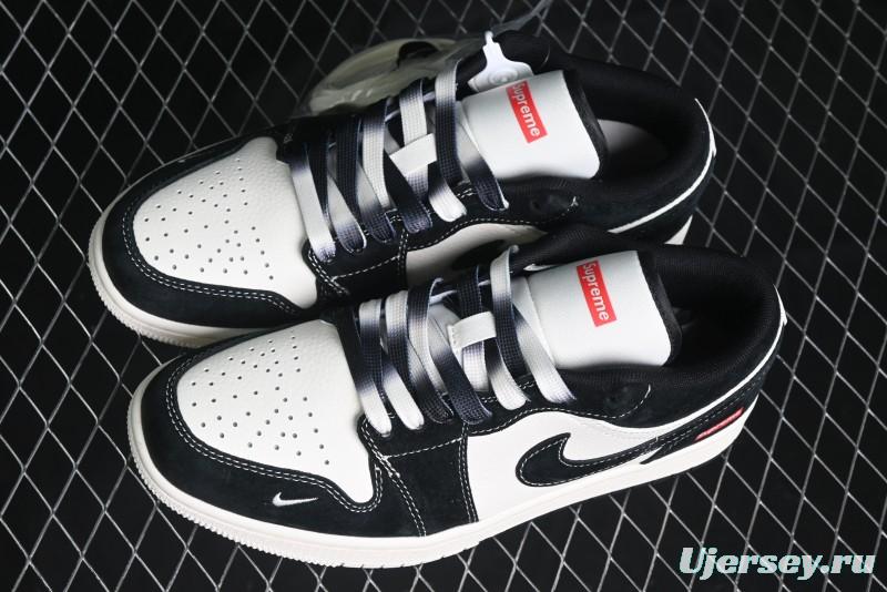 Nike Air Jordan 1 Low AJ1 Supreme Collaboration - Black White Two-Tone Retro Basketball Shoes - SJ9950-021