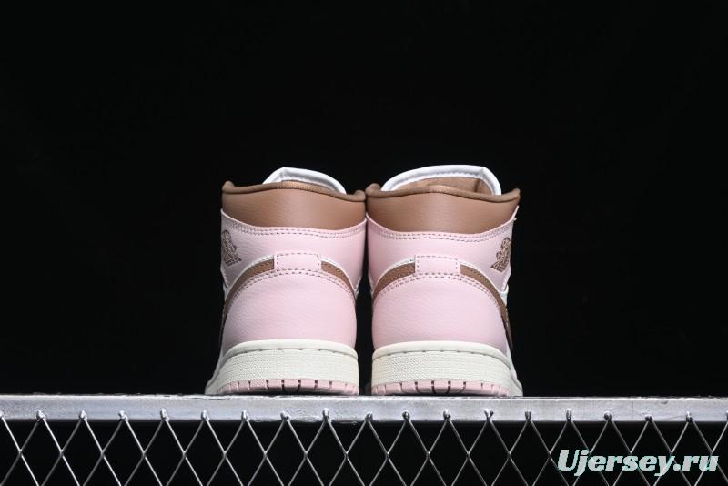 Nike Air Jordan 1 Mid AJ1 Basketball Shoes in Khaki Pink - BQ6472-620