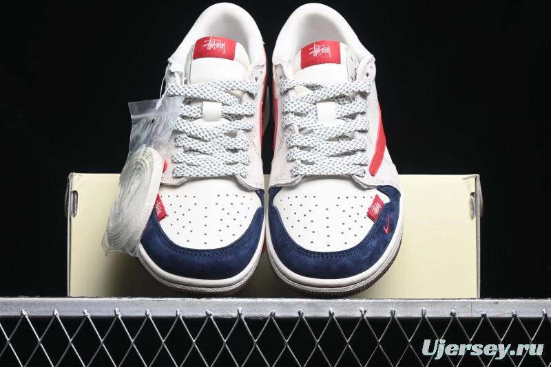 Nike Travis Scott x Fragment Design x Air Jordan 1 Low OG SP AJ1 Retro Sneakers with Reverse Swoosh - SJ2068-135