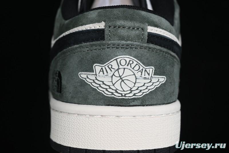 Nike Air Jordan 1 Low AJ1 The North Face Collaboration - Custom Premium Pigskin Dark Green Retro Basketball Shoes - DM9188-004