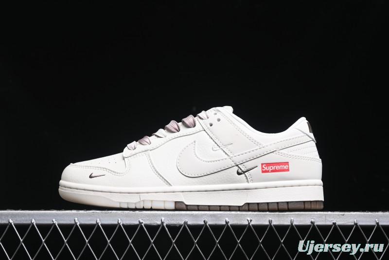 Nike SB Dunk Low Supreme Collaboration - White Brown Split Swoosh Anniversary High-End Custom Low-Top Casual Skate Shoes - BB8675-113