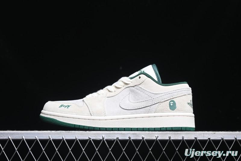 Nike Air Jordan 1 Low AJ1 Bape Collaboration - Full Pig Eight Green Grey Retro Basketball Shoes - DM9188-009