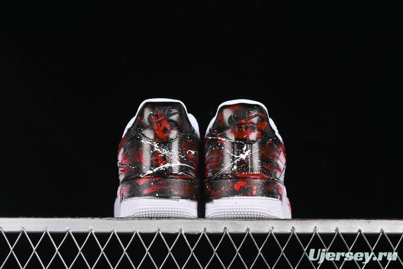 Nike Air Force 1 '07 Low Casual Sneakers with 2D Black and White Hand-Painted Blood Night Stitching Design - CW8822-011