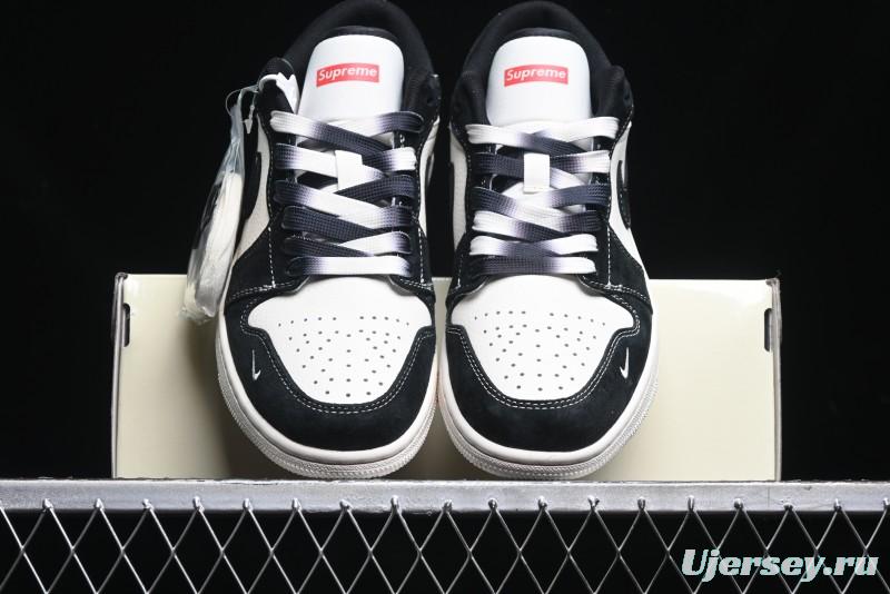 Nike Air Jordan 1 Low AJ1 Supreme Collaboration - Black White Two-Tone Retro Basketball Shoes - SJ9950-021