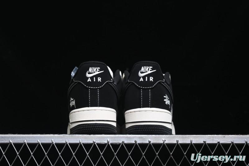 Nike Air Force 1 '07 Low Stussy Collaboration - Black White Mini Swoosh Low-Top Casual Sneakers - SJ6698-010
