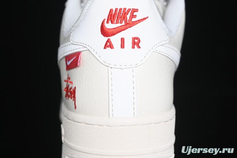 Nike Air Force 1 '07 Low Stussy Collaboration - AF1 White Red Label Low-Top Casual Sneakers - SJ6698-016