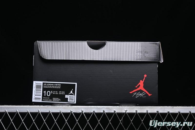 Nike Air Jordan 4 Retro Basketball Shoes with Black-Grey-Blue Color Blocking - FV5029-003