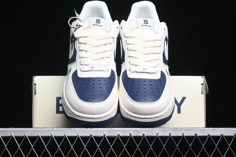 Nike Air Force 1 '07 Low Burberry Collaboration - Off White Navy Blue Patchwork Low Top Casual Sneakers BB8588-222