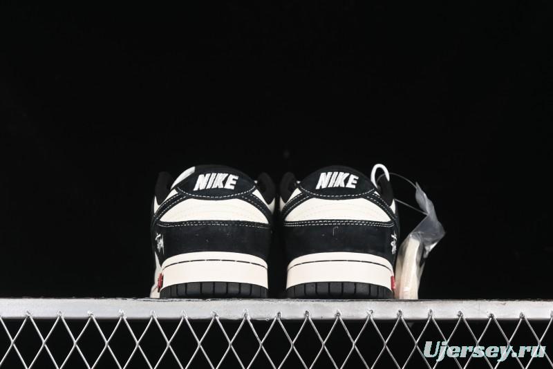 Nike SB Dunk Low Stussy Collaboration - Embroidered Black Swoosh Anniversary Custom Low-Top Casual Sneakers - MM1089-034