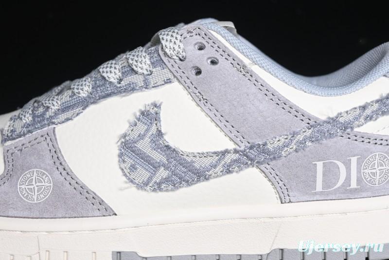 Nike SB Dunk Low Dior Stone Island Triple Collaboration Woven Grey Hook Anniversary High-End Custom Low-Top Casual Sneakers - DM6868-006