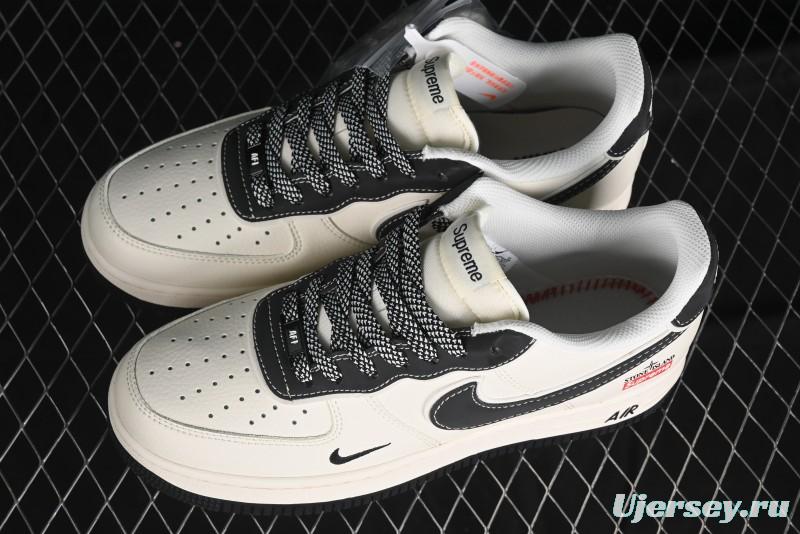 Nike Air Force 1 '07 Low Stone Island x Supreme Collaboration - Off-White Black Heel Casual Sneakers - BB1616-307