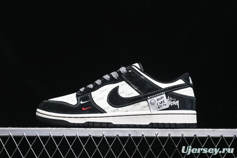 Nike SB Dunk Low Stussy Triple Collaboration - Patchwork Black Swoosh Anniversary Custom Low-Top Casual Skate Shoes - YX5066-222