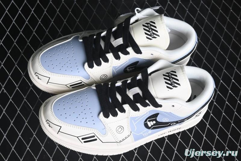 Nike Air Jordan 1 Low AJ1 OF Collaboration - Customized Retro Basketball Shoes with 3D Buttons - DM9188-001